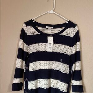 NWT New York & Company Navy and White Striped Sweater Size: XS